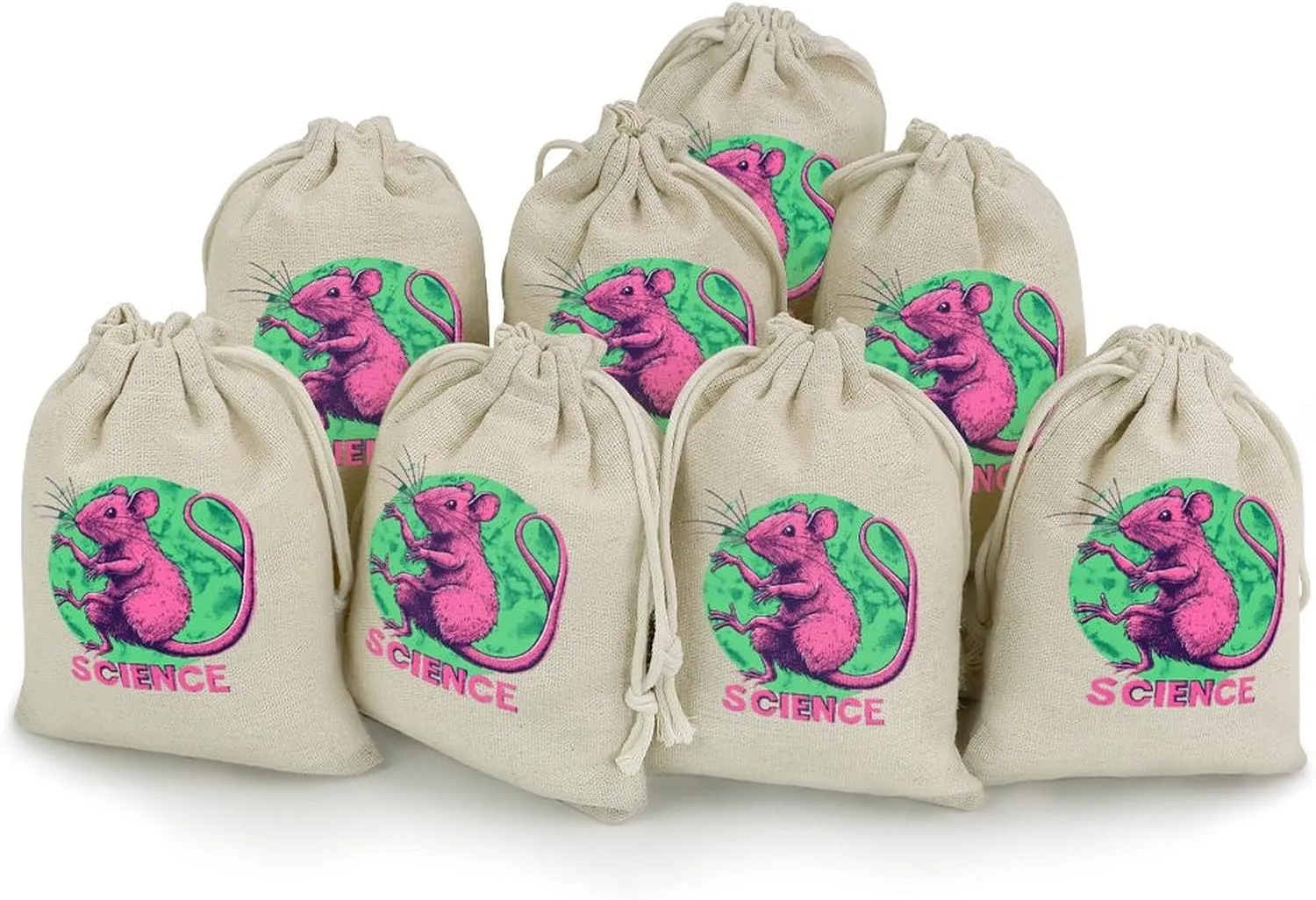 Scientific Mutant Mice Drawstring Bags Reusable 8 Pcs Jewelry Wedding Party Favor Bag Pouch