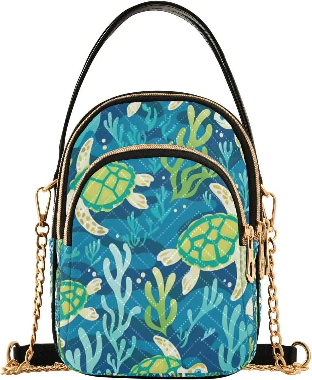 Seaweed Turtles Crossbody Handbags for Women Casual Leather Shoulder Phone Purse