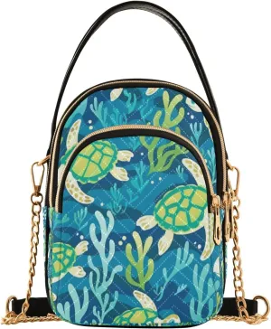 Seaweed Turtles Crossbody Handbags for Women Casual Leather Shoulder Phone Purse