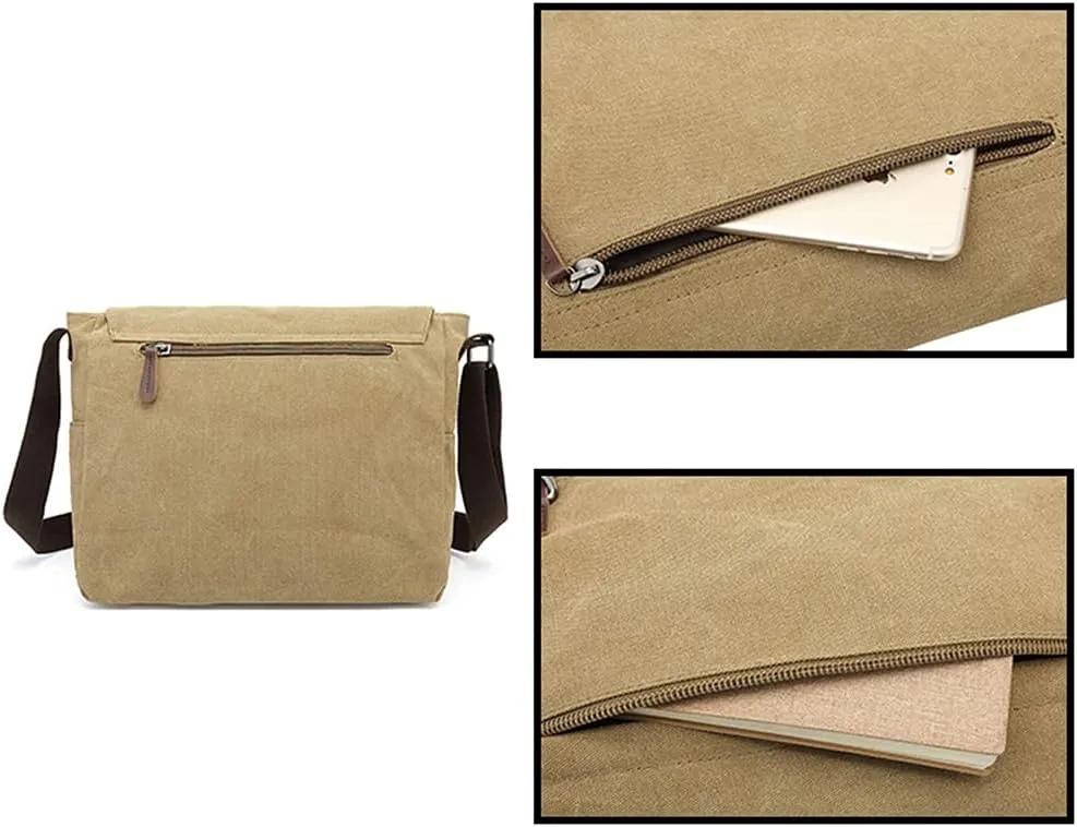 Sechunk Canvas Vintage Messenger Bag Shoulder bag Leather Large Travel Crossbody bags for men women 15inch Laptop