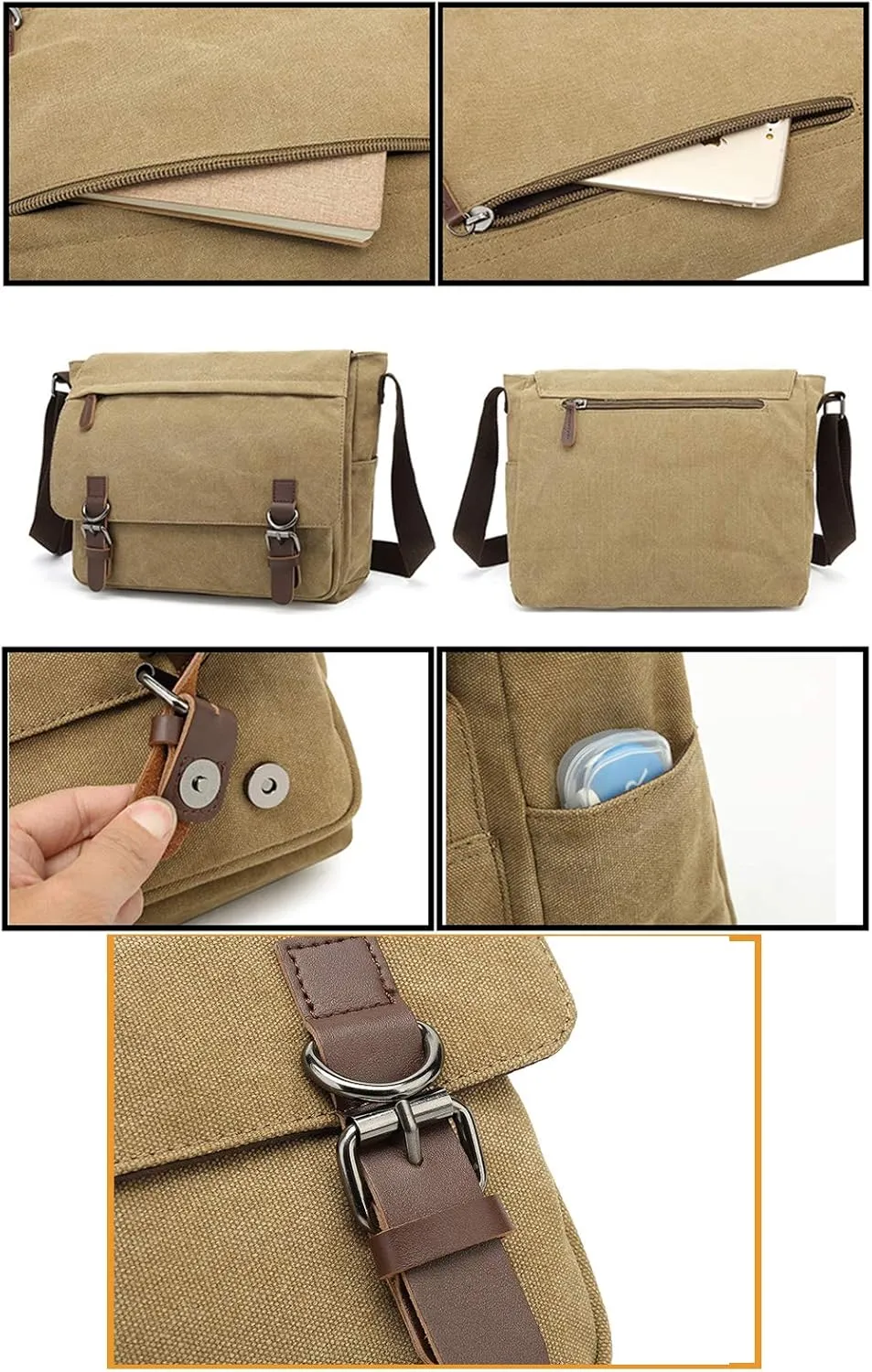 Sechunk Canvas Vintage Messenger Bag Shoulder bag Leather Large Travel Crossbody bags for men women 15inch Laptop
