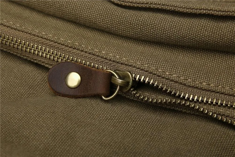 Sechunk Vintage Military Leather Canvas Laptop Bag Messenger Bags Medium