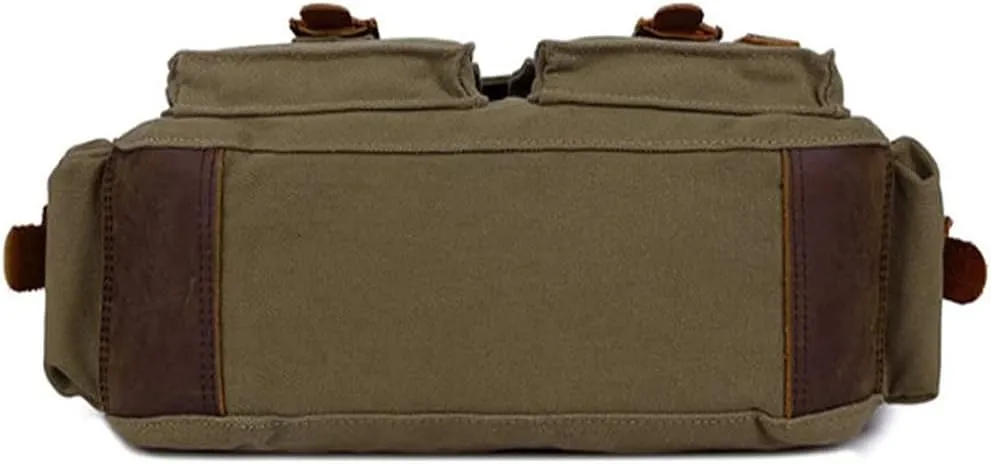 Sechunk Vintage Military Leather Canvas Laptop Bag Messenger Bags Medium