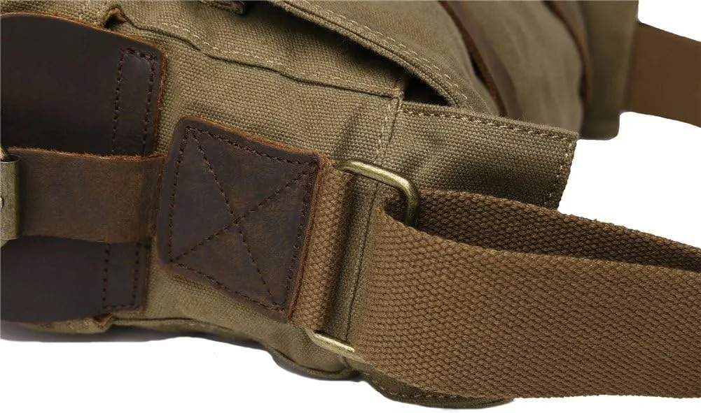 Sechunk Vintage Military Leather Canvas Laptop Bag Messenger Bags Medium