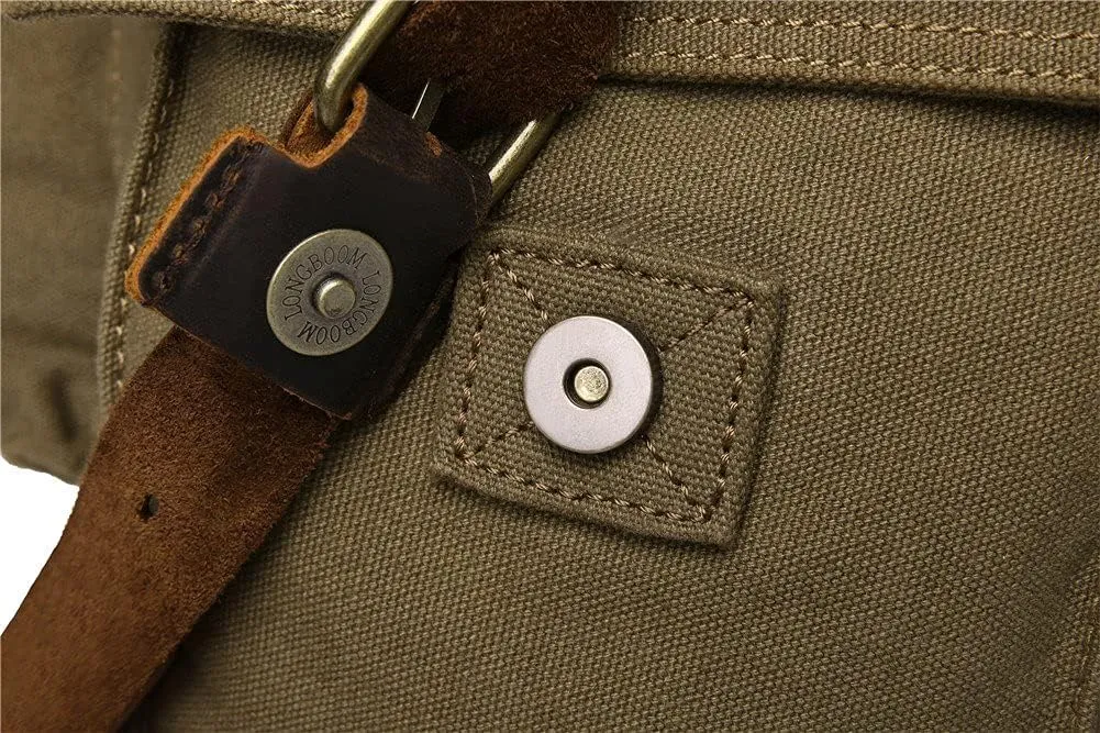 Sechunk Vintage Military Leather Canvas Laptop Bag Messenger Bags Medium