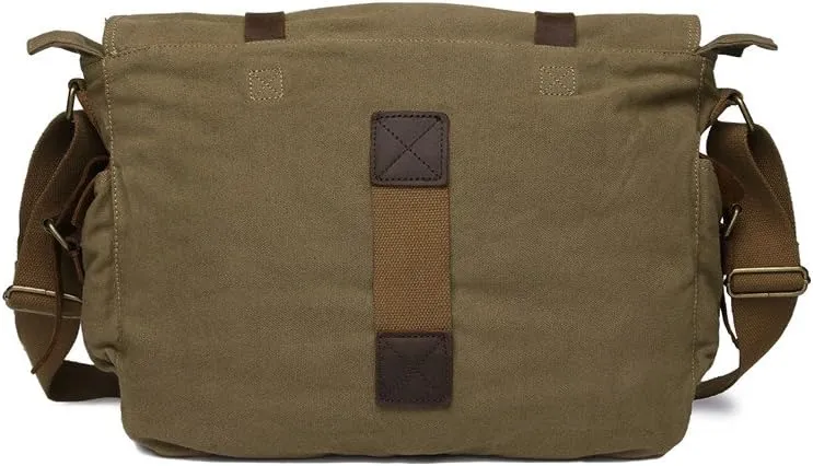 Sechunk Vintage Military Leather Canvas Laptop Bag Messenger Bags Medium