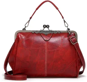 Segater® Women Retro Hollow Oil Wax PU Leather Handbag Kiss Lock Crossbody Purse Vintage Messenger Bag Tote