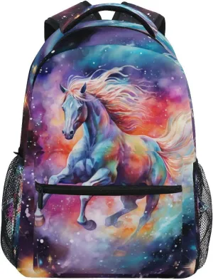 senya Horse Backpack Rainbow Nebula Horse School Bag Travel Daypack Rucksack for Students Boys Girls, Laptop Backpack