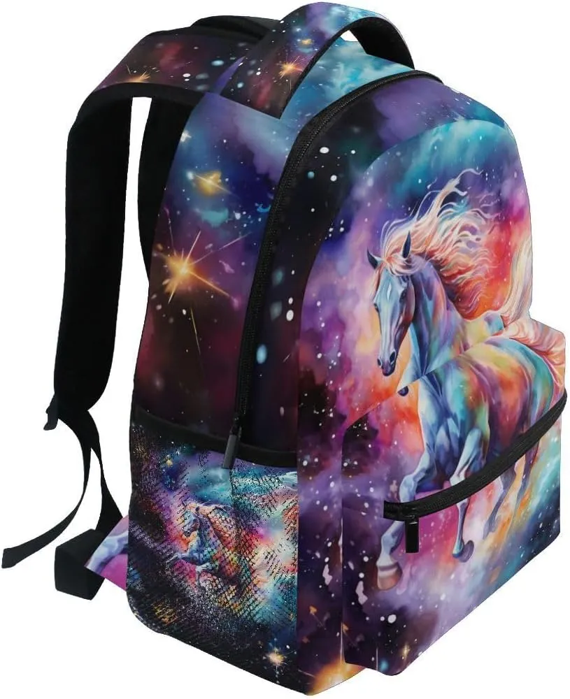 senya Horse Backpack Rainbow Nebula Horse School Bag Travel Daypack Rucksack for Students Boys Girls, Laptop Backpack