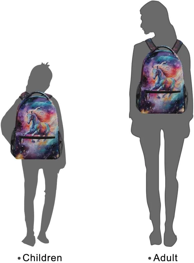 senya Horse Backpack Rainbow Nebula Horse School Bag Travel Daypack Rucksack for Students Boys Girls, Laptop Backpack