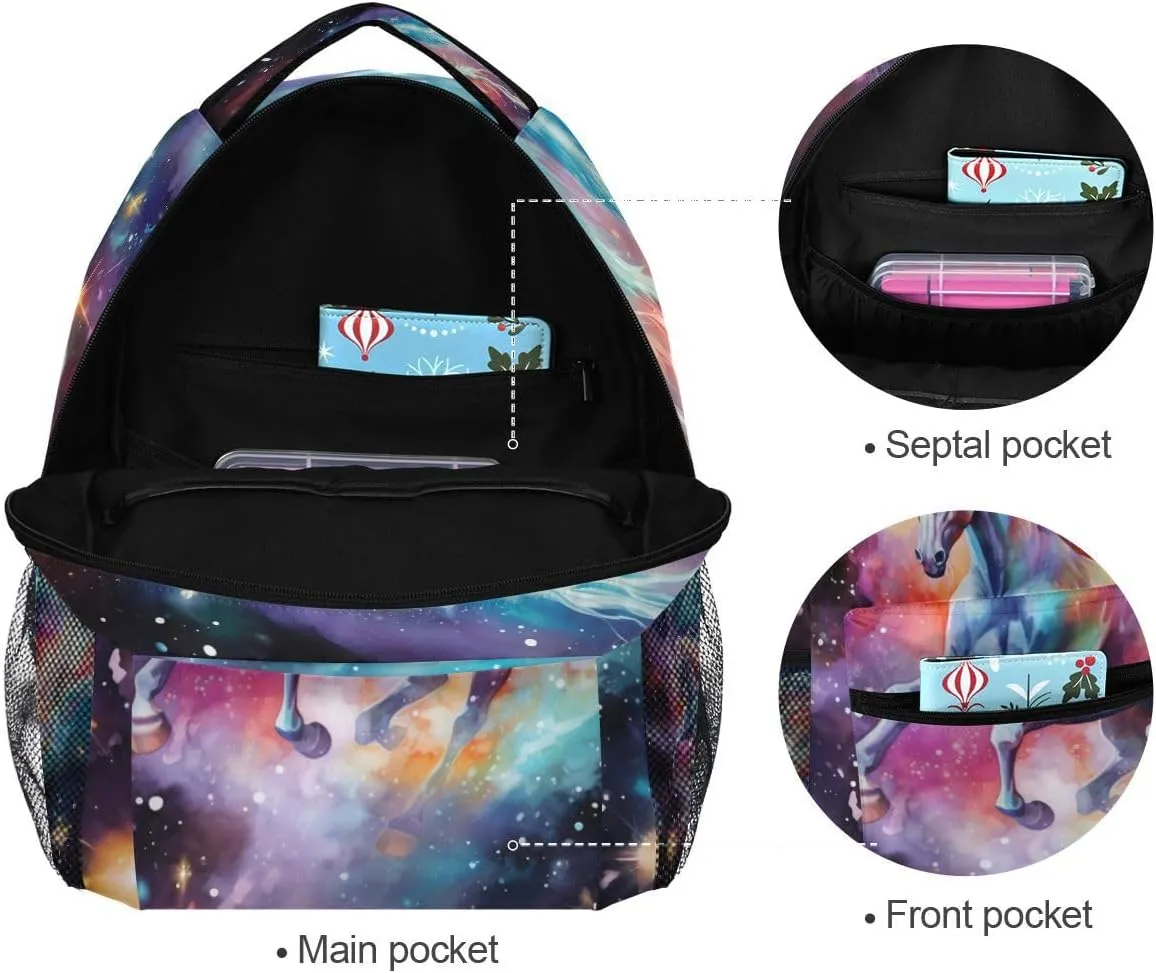 senya Horse Backpack Rainbow Nebula Horse School Bag Travel Daypack Rucksack for Students Boys Girls, Laptop Backpack