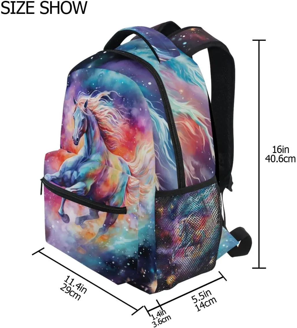 senya Horse Backpack Rainbow Nebula Horse School Bag Travel Daypack Rucksack for Students Boys Girls, Laptop Backpack