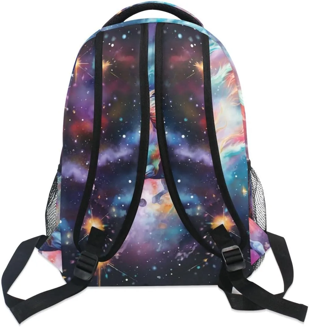 senya Horse Backpack Rainbow Nebula Horse School Bag Travel Daypack Rucksack for Students Boys Girls, Laptop Backpack