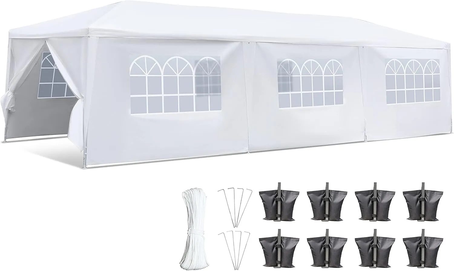 SereneLife Pop Up Canopy Tent 10x30 - Portable Commercial Instant Shelter Foldable/Collapsible Sun Shade Canopy Pop Up Tent w/ 4 Walls, Waterproof Tent Top - 8 Sand Bag & 8 Stake & Ropes SLTET30