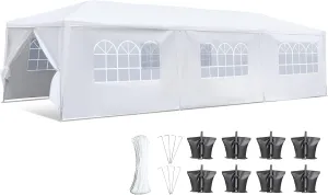 SereneLife Pop Up Canopy Tent 10x30 - Portable Commercial Instant Shelter Foldable/Collapsible Sun Shade Canopy Pop Up Tent w/ 4 Walls, Waterproof Tent Top - 8 Sand Bag & 8 Stake & Ropes SLTET30