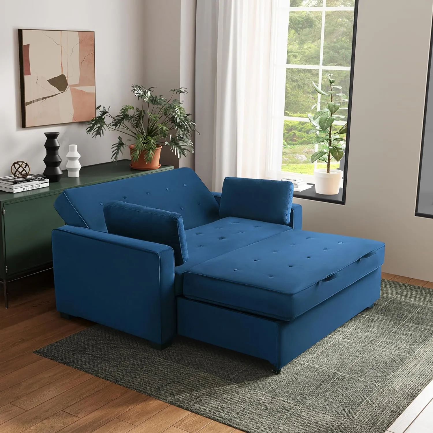 Serta Ainsley Full Size Convertible Loveseat, Navy Blue