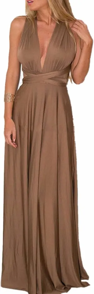 Sexyshine Women's Backless Gown Dress Convertible Multi-Way Wrap Halter Cocktail Dress Bandage Bridesmaid Long Dresses