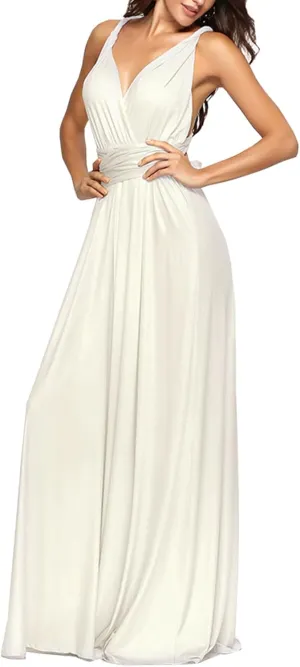 Sexyshine Women's Backless Gown Dress Convertible Multi-Way Wrap Halter Cocktail Dress Bandage Bridesmaid Long Dresses