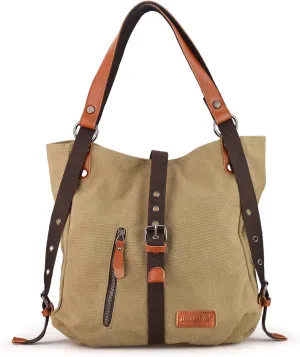 SHANGRI-LA Canvas Tote Handbag Casual Purse Shoulder Bag for Women Convertible Backpack