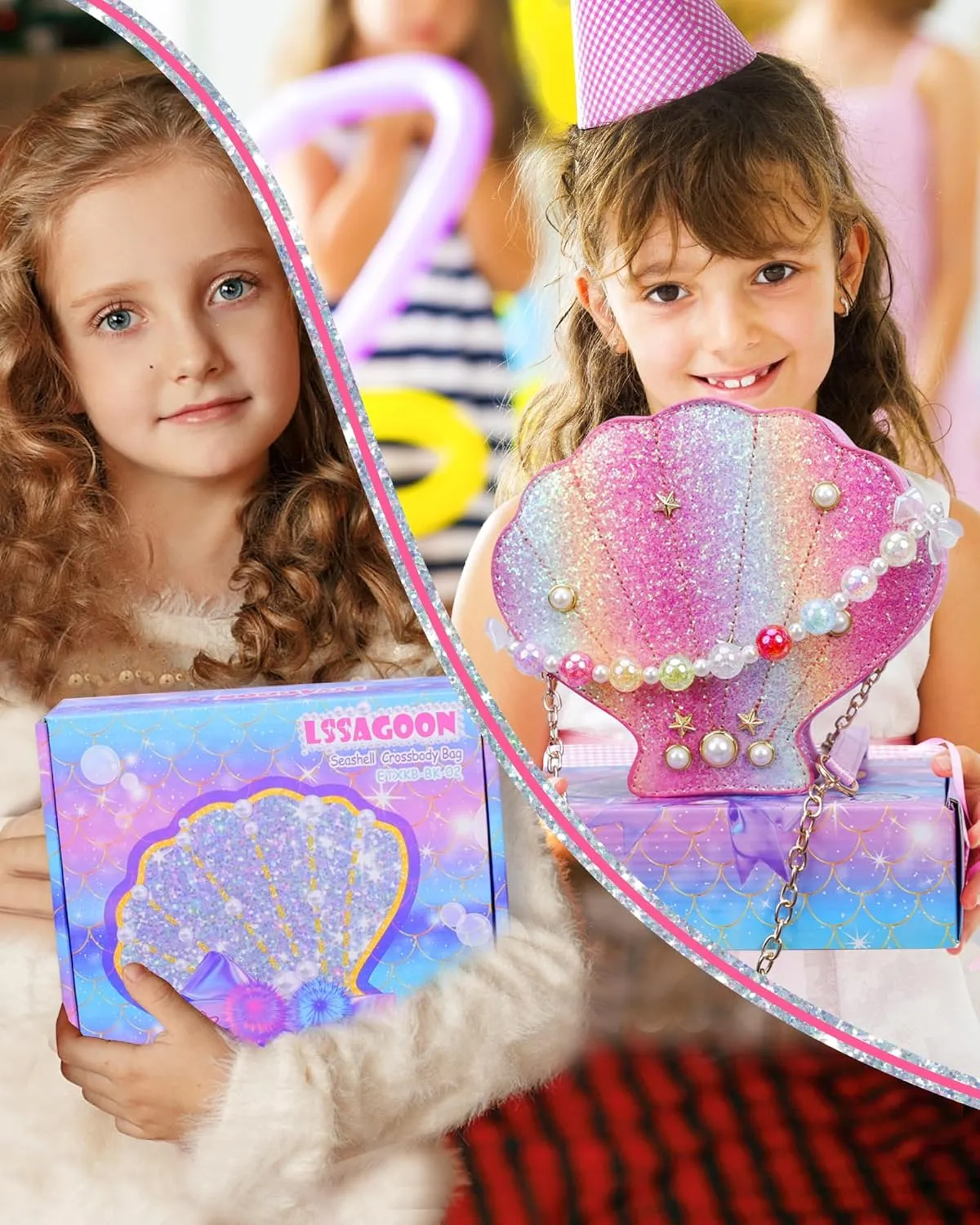 Shells Little Girl Crossbody Purse for Toddler,Shoulder Handbag,Pearl Princess Clutch Bag,Gifts for Birthday Xmas.