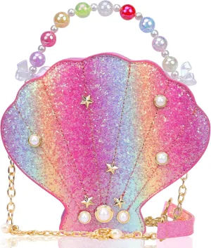 Shells Little Girl Crossbody Purse for Toddler,Shoulder Handbag,Pearl Princess Clutch Bag,Gifts for Birthday Xmas.