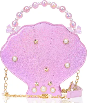Shells Little Girl Crossbody Purse for Toddler,Shoulder Handbag,Pearl Princess Clutch Bag,Gifts for Birthday Xmas.