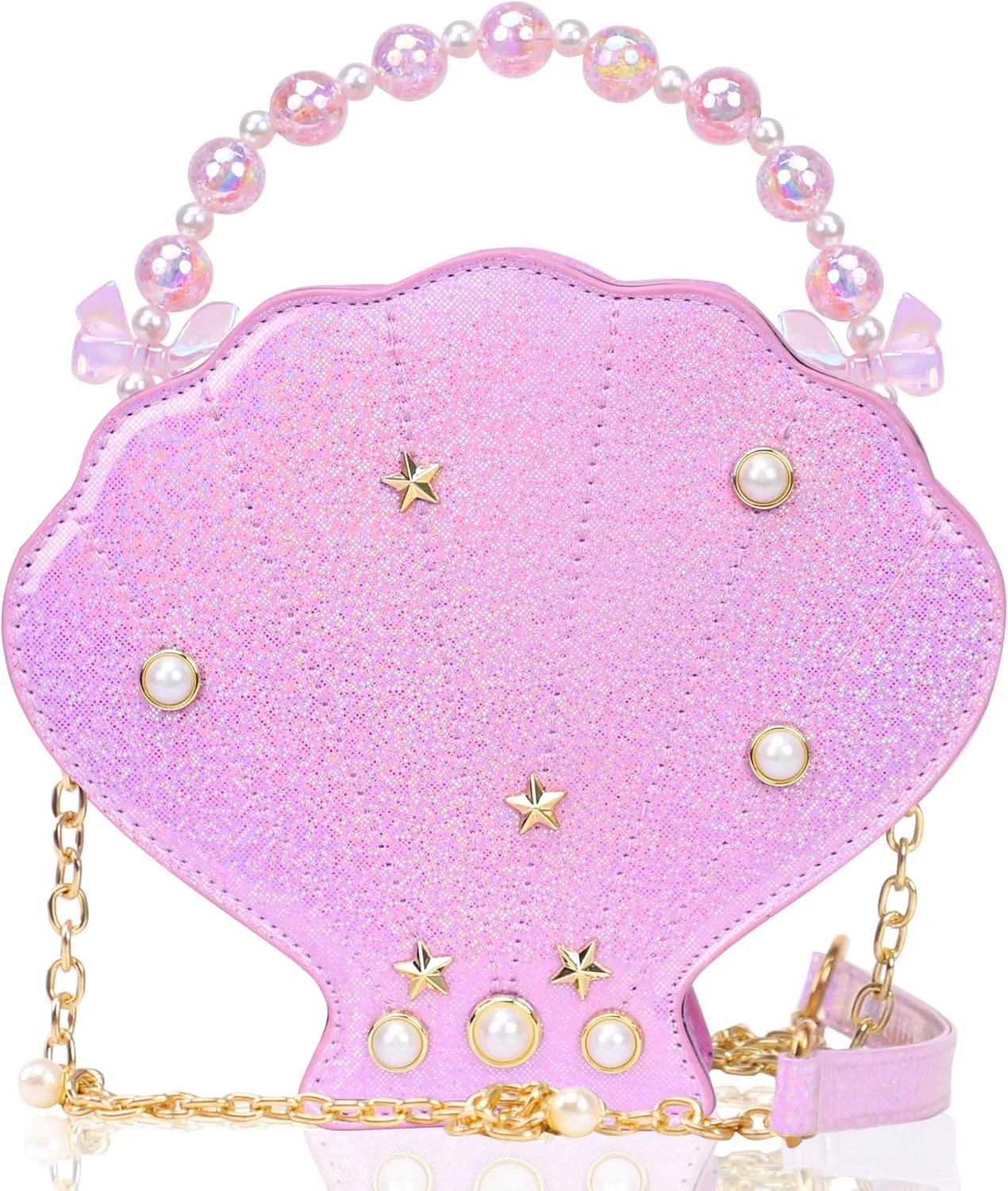 Shells Little Girl Crossbody Purse for Toddler,Shoulder Handbag,Pearl Princess Clutch Bag,Gifts for Birthday Xmas.