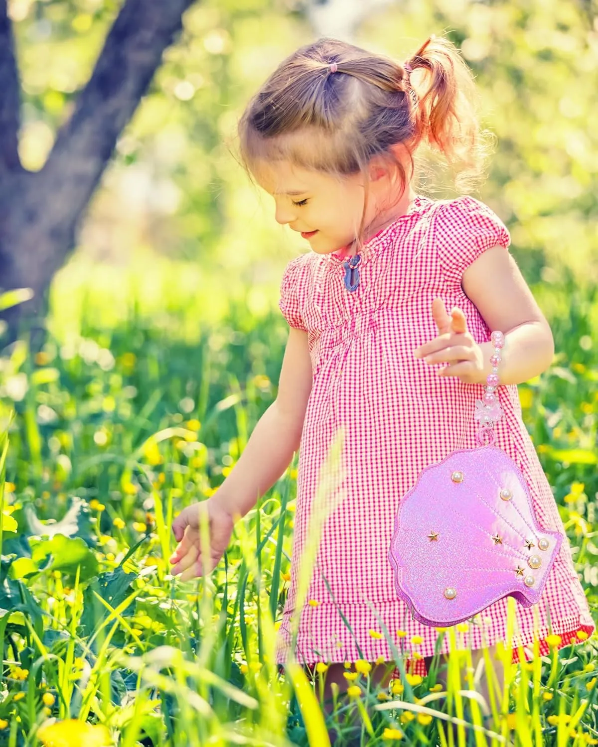 Shells Little Girl Crossbody Purse for Toddler,Shoulder Handbag,Pearl Princess Clutch Bag,Gifts for Birthday Xmas.