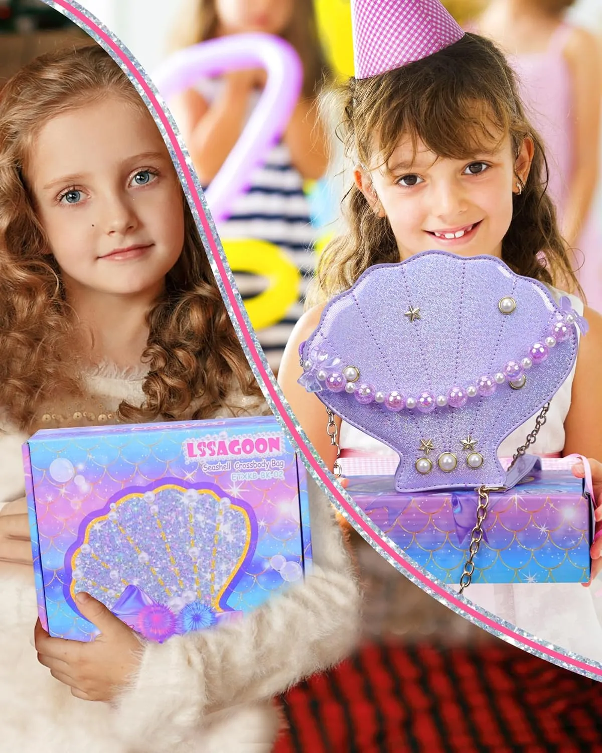 Shells Little Girl Crossbody Purse for Toddler,Shoulder Handbag,Pearl Princess Clutch Bag,Gifts for Birthday Xmas.