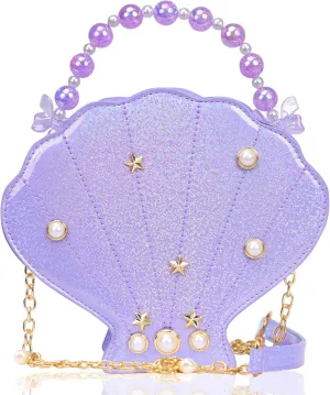 Shells Little Girl Crossbody Purse for Toddler,Shoulder Handbag,Pearl Princess Clutch Bag,Gifts for Birthday Xmas.