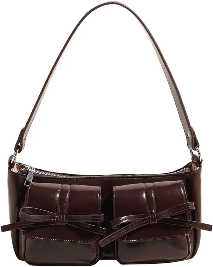 Shoulder Bag for Women Coquette Bow Purse Y2k Hobo Handbag Faux Leather Red Purse Burgundy Crossbody Bag with Zipper
