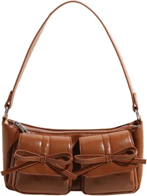 Shoulder Bag for Women Coquette Bow Purse Y2k Hobo Handbag Faux Leather Red Purse Burgundy Crossbody Bag with Zipper