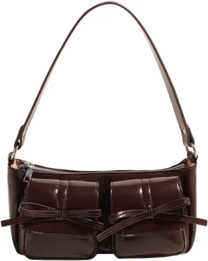 Shoulder Bag for Women Coquette Bow Purse Y2k Hobo Handbag Faux Leather Red Purse Burgundy Crossbody Bag with Zipper