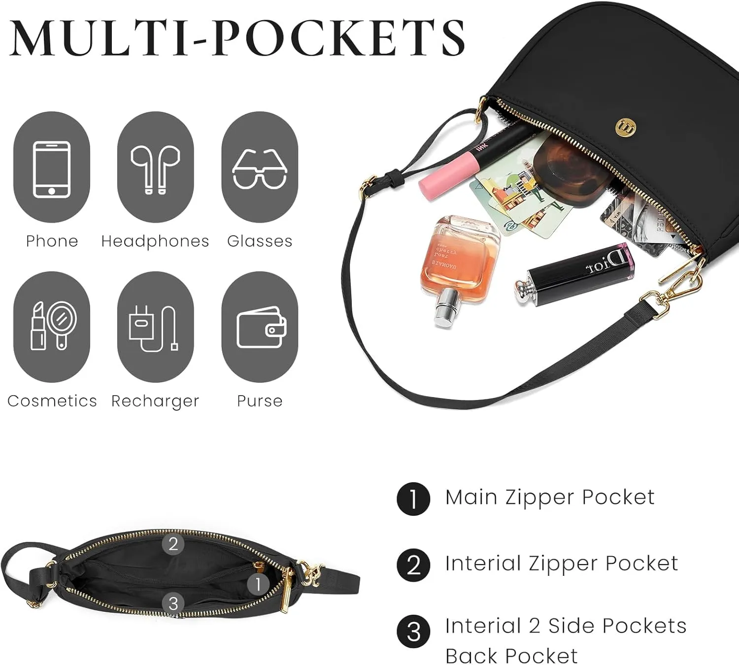 Shoulder Bag for Women Handbags with Adjustable Strap Underarm Purse Mini Clutch Purses Trendy Crescent Bags