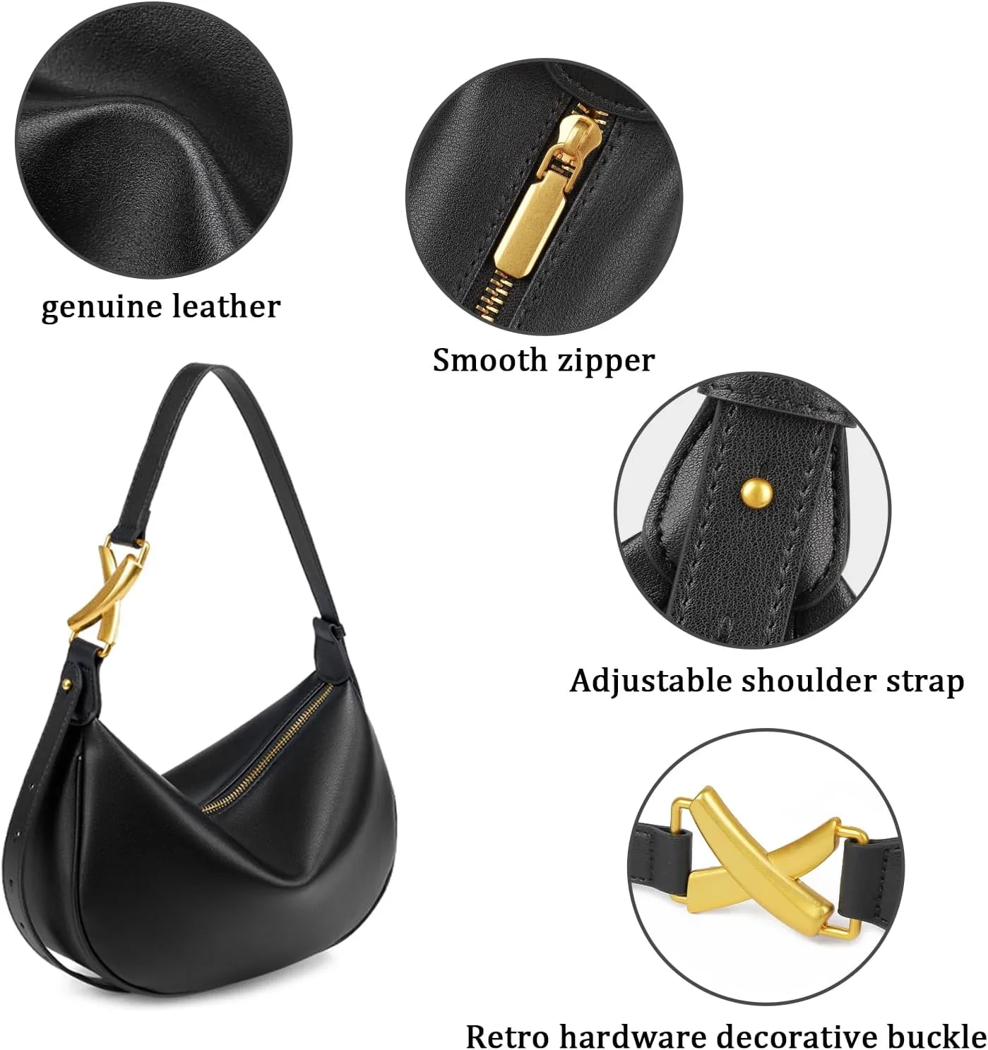 Shoulder Bags for Women, Genuine Leather Crossbody bags purses, Crescent Handbags with an Adjustable Strap