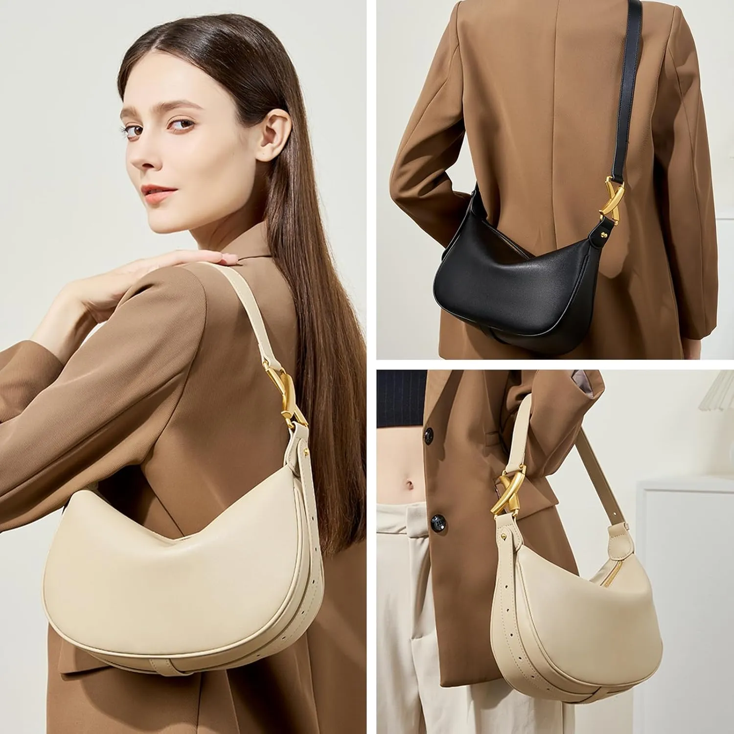 Shoulder Bags for Women, Genuine Leather Crossbody bags purses, Crescent Handbags with an Adjustable Strap