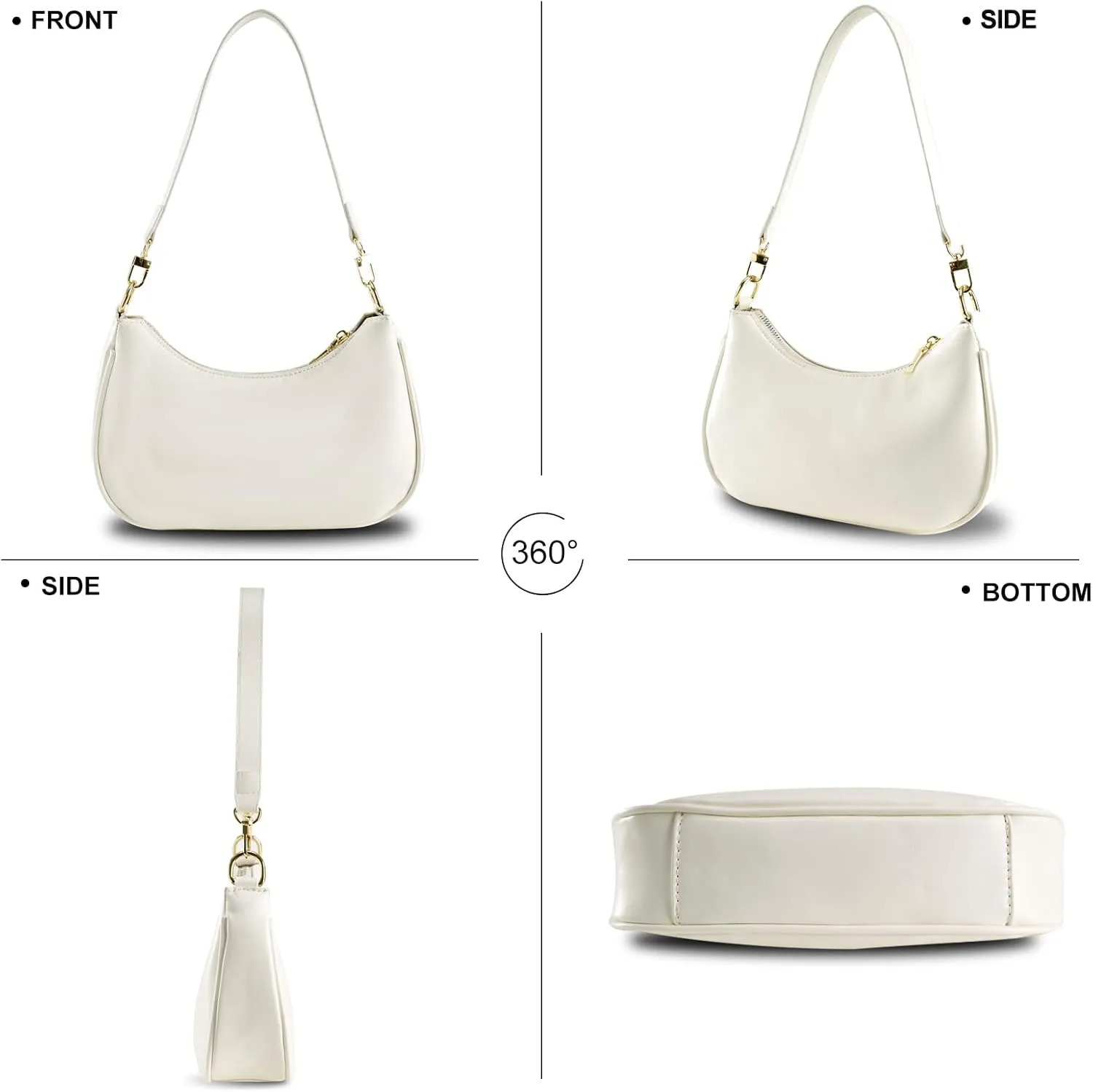 Shoulder Bags for Women Leather Cute Hobo Tote Handbag Under the Arm Purses Mini Clutch Purse with Zipper Closure