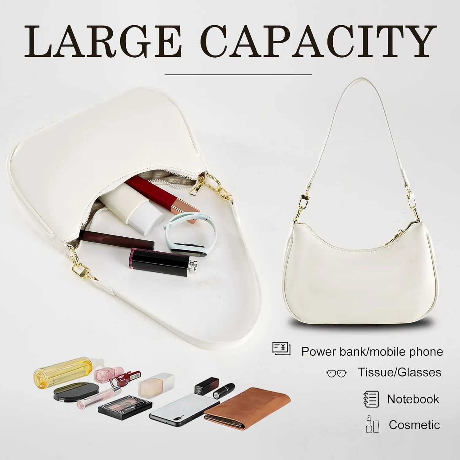 Shoulder Bags for Women Leather Cute Hobo Tote Handbag Under the Arm Purses Mini Clutch Purse with Zipper Closure