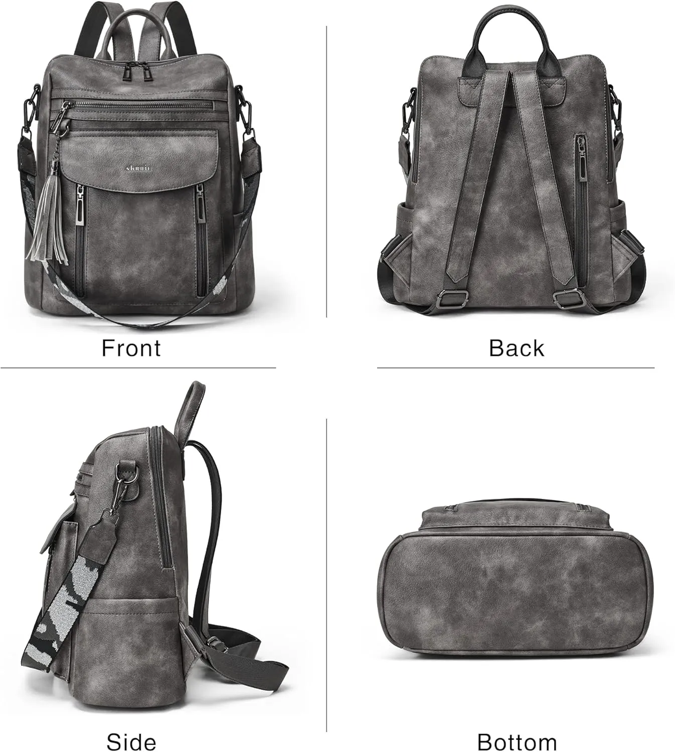 Shrrie Backpack Purse for Women Fashion Leather Backpack Purse Designer Travel Backpack Convertible Shoulder Bag with Wristlet