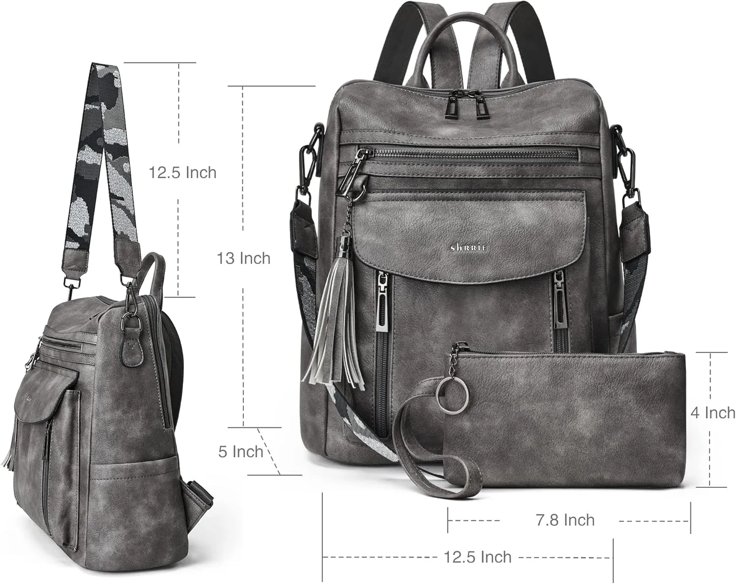Shrrie Backpack Purse for Women Fashion Leather Backpack Purse Designer Travel Backpack Convertible Shoulder Bag with Wristlet