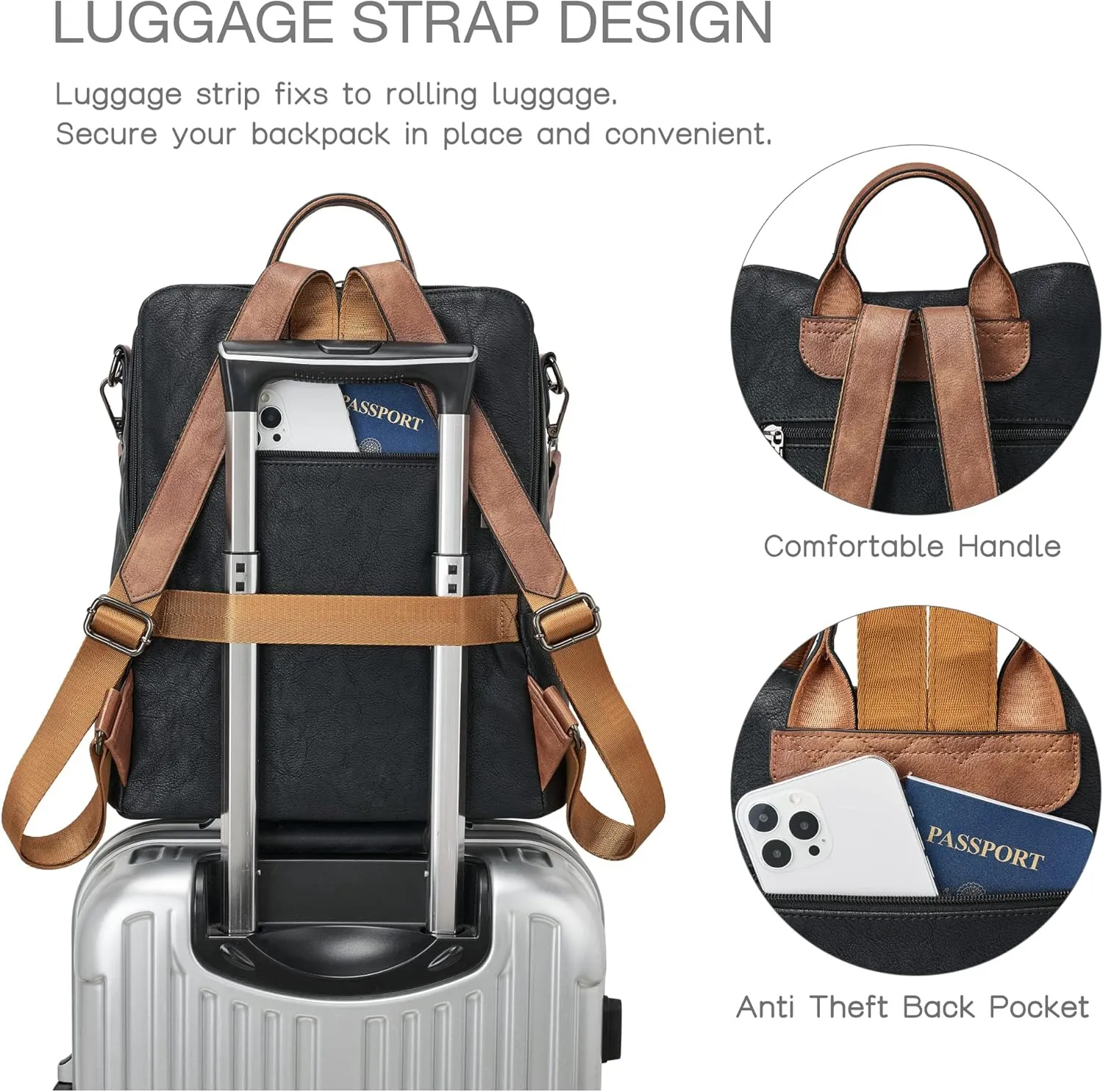 Shrrie Backpack Purse for Women Leather Backpack Fashion Designer Travel Backpack Convertible Shoulder Bag