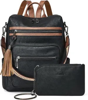Shrrie Backpack Purse for Women Leather Backpack Fashion Designer Travel Backpack Convertible Shoulder Bag