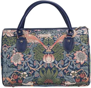 Signare Womens Fashion Canvas Tapestry Travel Weekend Overnight Bag in William Morris Strawberry Thief Blue Design