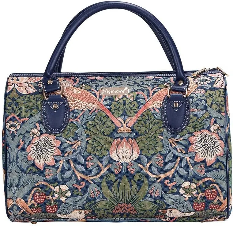 Signare Womens Fashion Canvas Tapestry Travel Weekend Overnight Bag in William Morris Strawberry Thief Blue Design