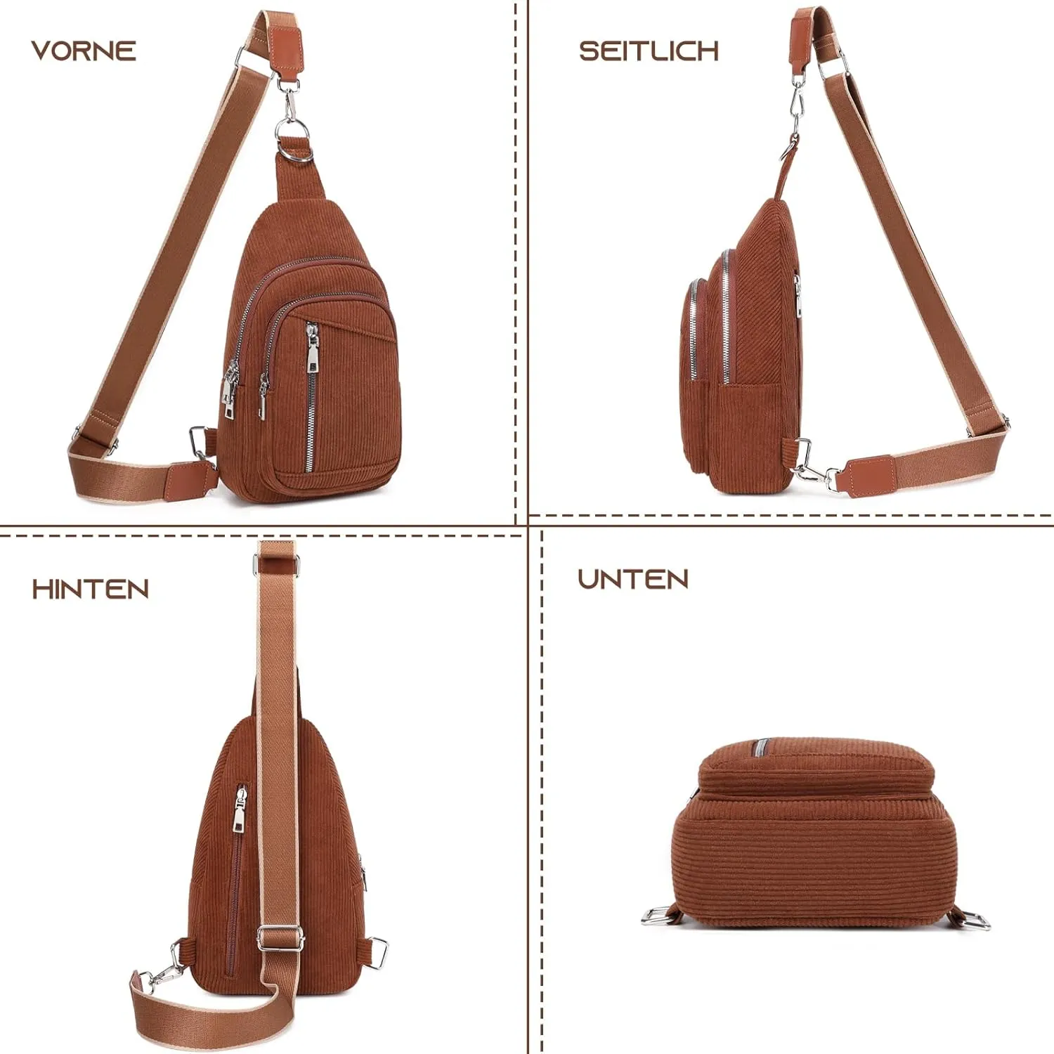 Sling Bag Crossbody Backpack - 2 in 1 Leather Cross Body Bag Fanny Pack with 2 Removable Straps