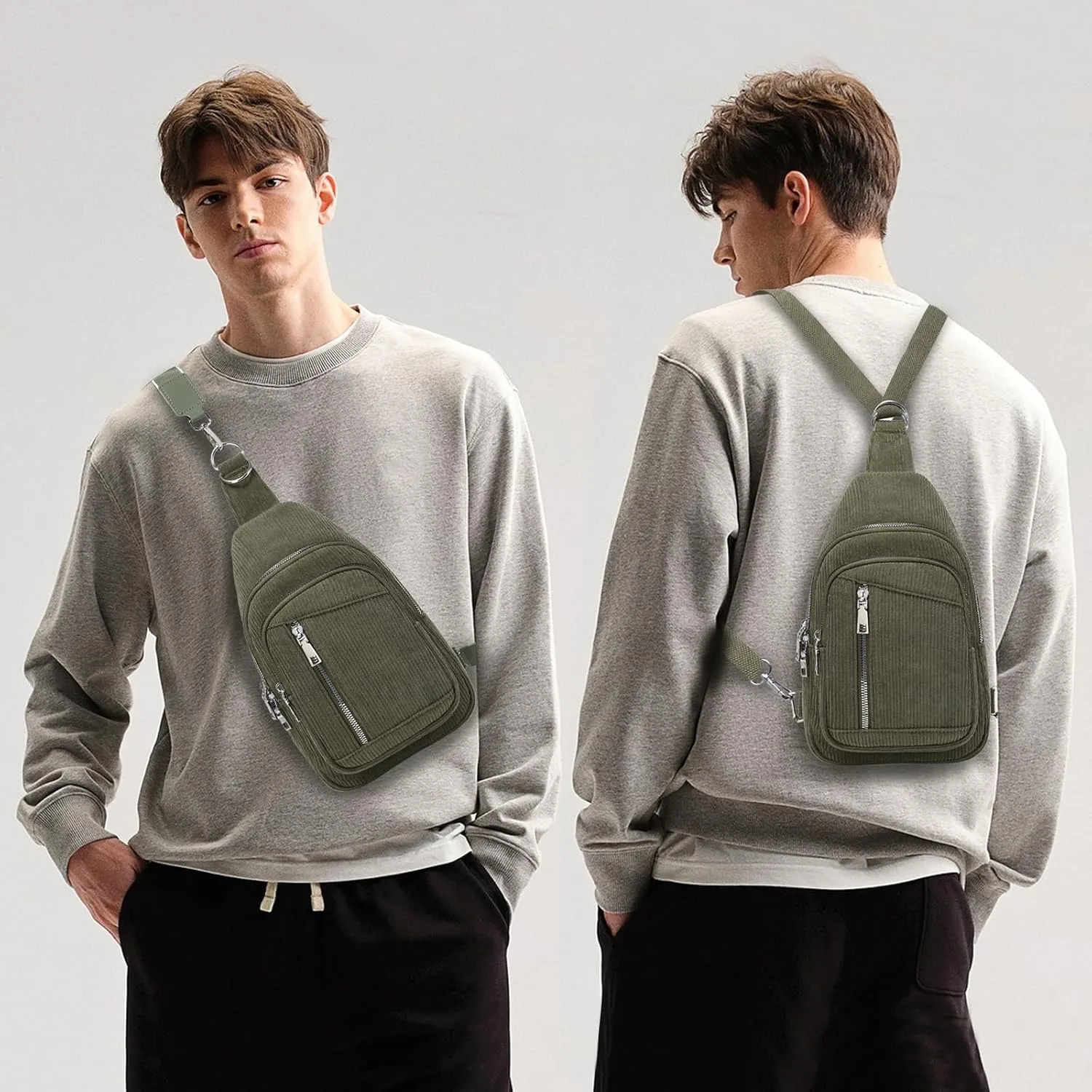 Sling Bag Crossbody Backpack - 2 in 1 Leather Cross Body Bag Fanny Pack with 2 Removable Straps