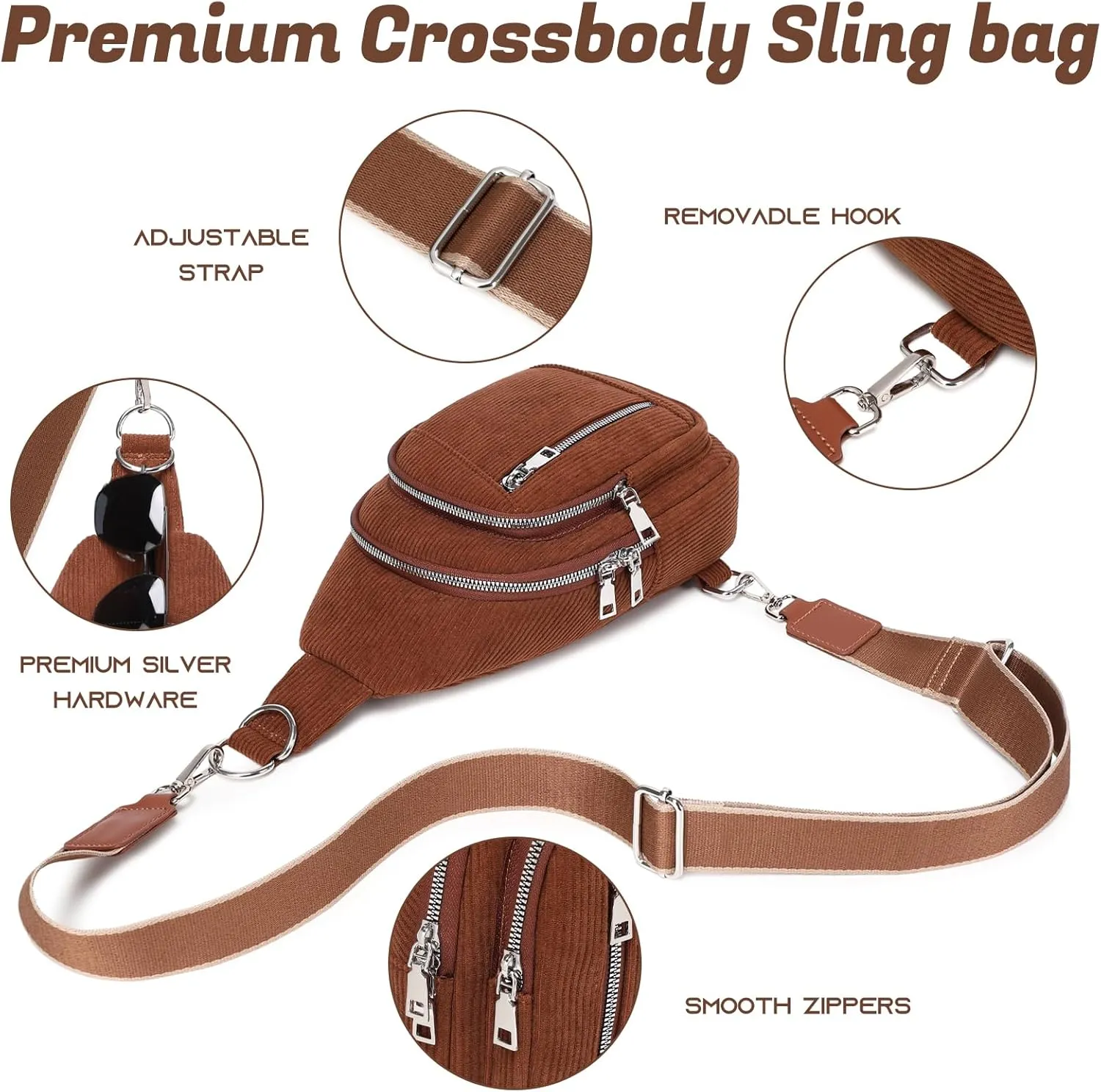 Sling Bag Crossbody Backpack - 2 in 1 Leather Cross Body Bag Fanny Pack with 2 Removable Straps