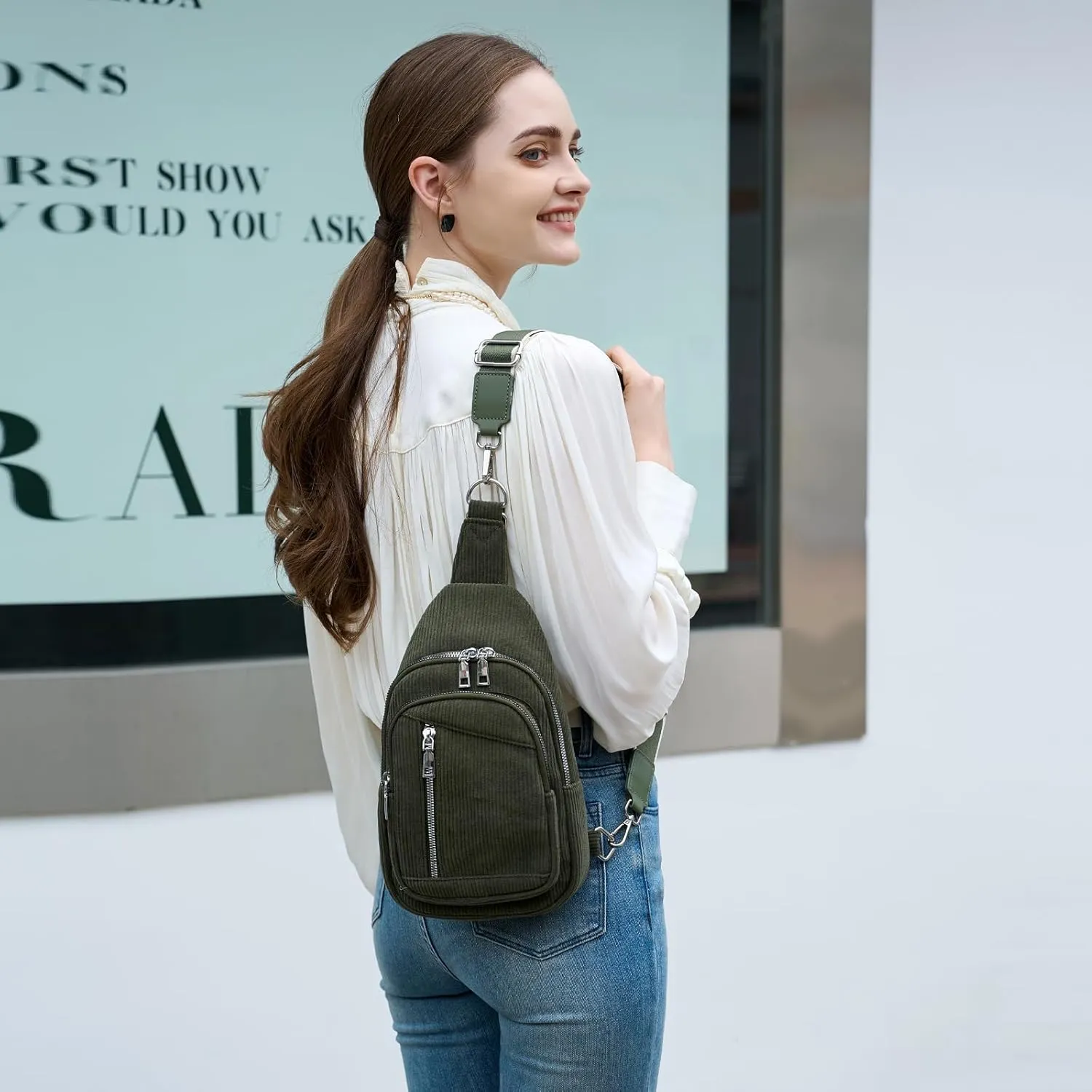 Sling Bag Crossbody Backpack - 2 in 1 Leather Cross Body Bag Fanny Pack with 2 Removable Straps
