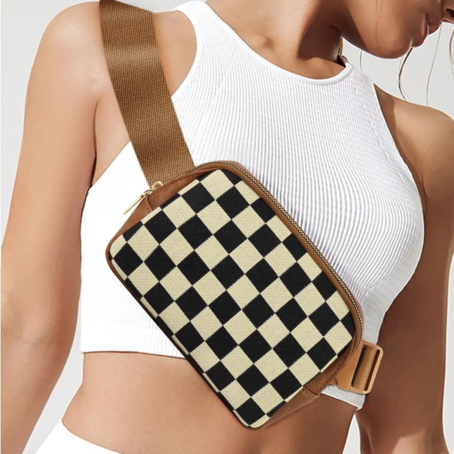 Sling Bag Crossbody Bags For Women Plaid Striped Fanny Packs Chest Bag for Work Shopping