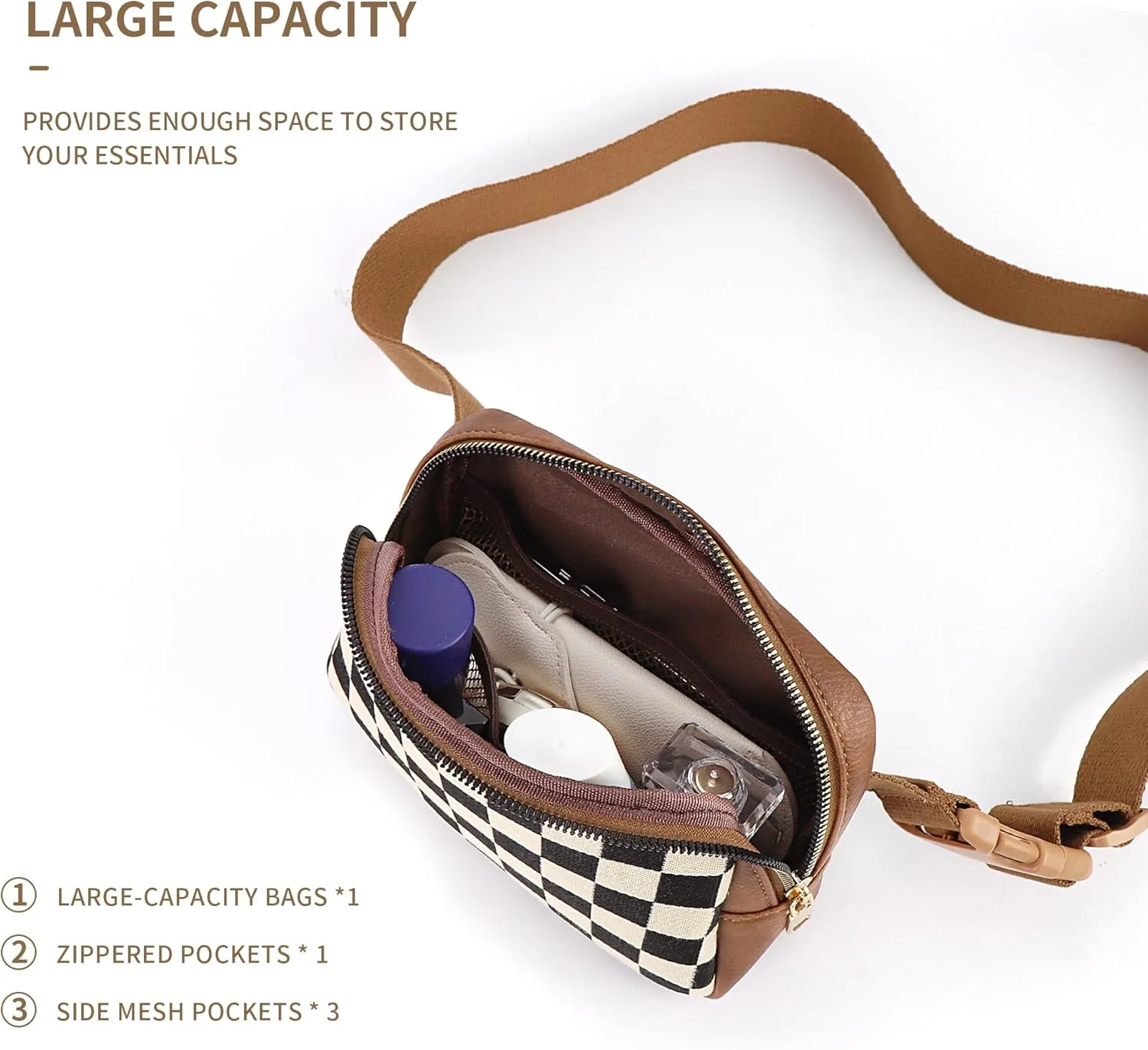 Sling Bag Crossbody Bags For Women Plaid Striped Fanny Packs Chest Bag for Work Shopping